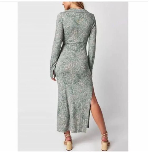 Free People Shayla Long Sleeve Floral Midi Wrap Dress In Mint Combo Small NWT - Picture 2 of 9